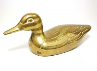 Vintage Mid Century Modern Brass Duck Fowl Figurine Statue Decor - 8.  5 " Long