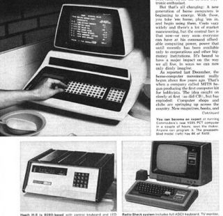 1978 Micros IMSAI 8080 Apple II KIM - 1 Intel 8086 TRS - 80 CBM/PET 2001 H8 Kilobaud 2