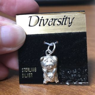 Vintage Sterling Silver Pig Piglet Bracelet Charm Necklace Pendant By Diversity