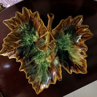Vintage Anna Van Briggle Drip Glaze Maple Leaf Dish Colorado Springs Signed