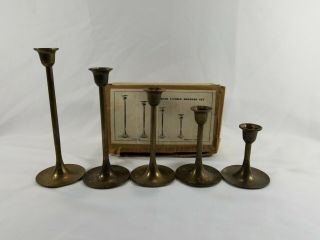Vintage Interpur Brass Candlesticks Candle Holder Graduated Set Of 5 Taiwan Box