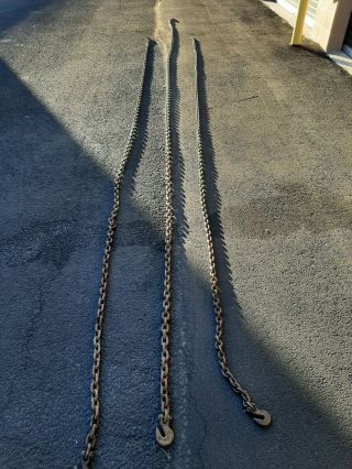 Vintage 18ft.  Long 3/8 In.  Tow/lifting/logging Chain With Grab Hooks Usa