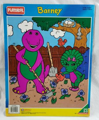 Barney & Baby Bop Garden Playskool Frame Tray Puzzle 549 Vintage 1993 14 "