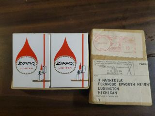 2 Empty Vintage 1964 Full Size Zippo Lighter Red Flame Boxes In Shipper
