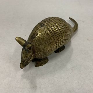 Vintage Brass Banded Armadillo Paperweight Figurine Statue Mcm Mid Mod Decor
