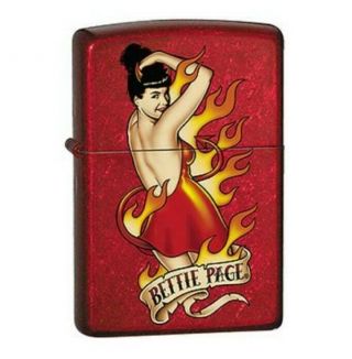 Bettie Page Pinup Zippo Lighter Devil Tattoo Candy Apple Red Flame Banner - Rare