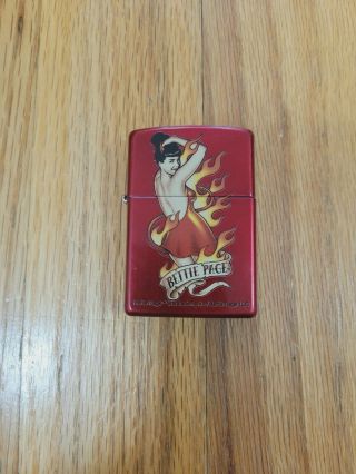 Bettie Page Pinup Zippo Lighter Devil Tattoo Candy Apple Red Flame Banner - Rare 2