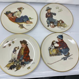 Set Of 4 Vtg 1971 Norman Rockwell Four Seasons Plates A Boy And His Dog Gorham