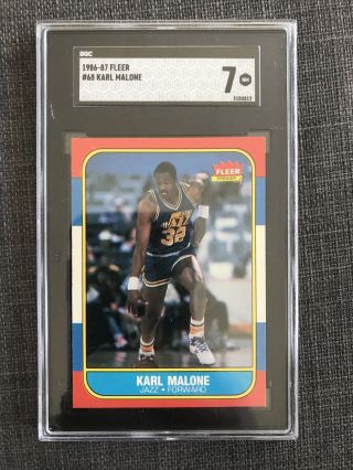 1986 - 87 Fleer 68 Karl Malone Rookie Card Hof Sgc 7