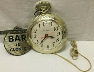 Vntg Spartus Backward Running Bar Closed Open Pocket Watch Electric Wall Clock