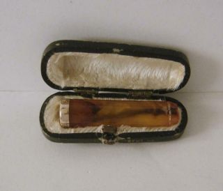 An Antique Gold Mounted Amber Small Cigarette Holder In It 
