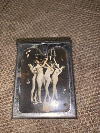 Vintage Art Deco Cigarette Pack Holder Nude Ladies 2 3/4” X 2” Atlas