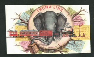 Scarce 1880s Cigar Box Sample Label - Trunk Line - Railroad Rr Elephant