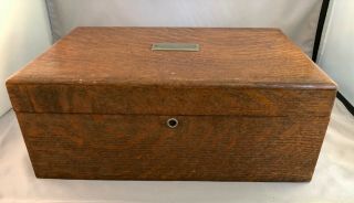 Arts & Craft Vintage Quarter Sawn Oak Humidor Box Metal Lined With Humidity Pad