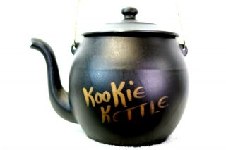 Vintage Mccoy Kookie Kettle Black Ceramic Tea Pot Cookie Jar W/ Metal Handle 12 "