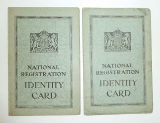 Two Vintage Ww2 British National Registration Identity Cards,  Mr/mrs Set,  Uk 1946