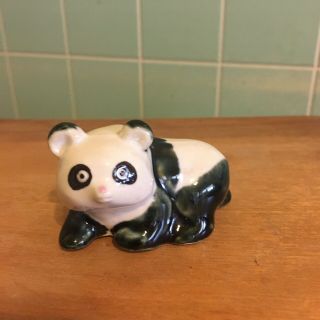 Vtg Panda Bear Figurine China Black White Pink Nose Collectible Animals Big Eyes