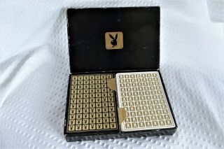 Vintage Playboy Bunny Double 2 Deck Playing Cards Black Gold White