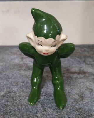 Vintage Green Pixie Elf Ceramic Figurine 1950s Gilner?