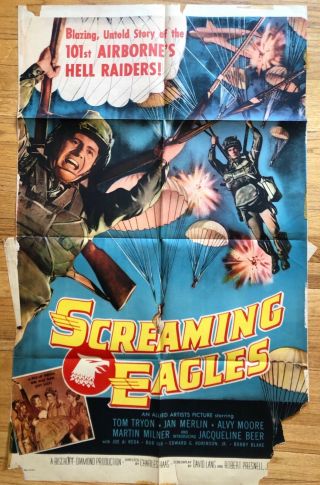 Screaming Eagles (1956) 1 Sheet Movie Poster 27x41 Vtg 101 Airborne Wwii War