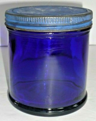 Antique Vintage Cobalt Blue Glass Tobacco Jar Humidor W/ Tin Cover,  M 4