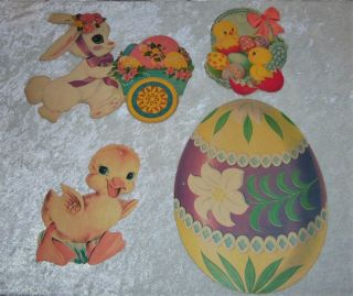 Vtg Dennison Easter Spring Die Cut Out Cardboard Decorations 4 Pc