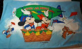 Vintage Disney Mickey Mouse Hot Air Balloon Pillowcase Jimmy Cricket Chip Dale