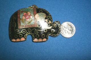 Vintage Black Cloisonne Elephant Pendant / Trunk Up / 2 "