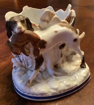 Antique Pottery German Short Haired Hunting Dog Match Holder And Striker