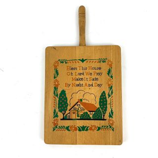 Vintage Wooden Bless This House Cheese Cutting Board Made In Japan