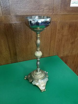 Vintage Decorative Ashtray Stand,  Metal & Onyx Floor Smoker Stand,  Tall Ornate