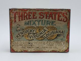 Antique Vintage Pipe Tobacco Tin Three States Mixture Harry Weissinger