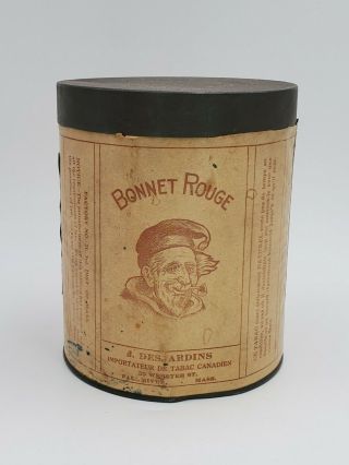 Awesome Antique Vintage 1910 Pipe Tobacco Tin Bonnet Rouge J.  Desjardins