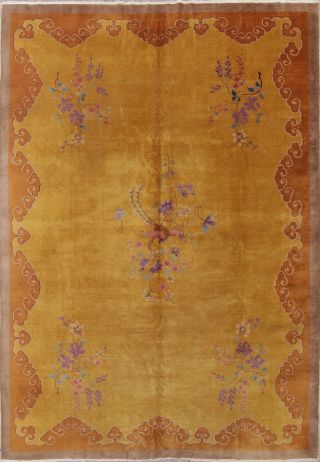 Art Deco Chinese Antique Rug Wool Hand - Knotted Floral Oriental Area Rug 10 X 13