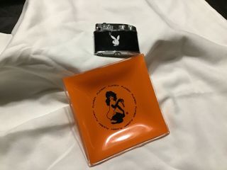 Vintage (miami) Playboy Club Orange Glass Ashtray With Cigarette Lighter