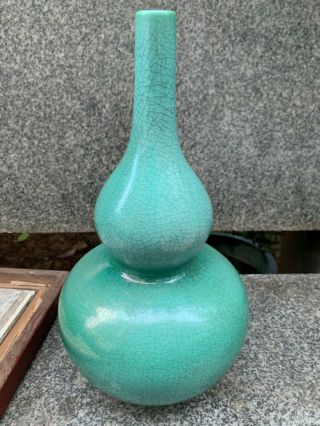 Chinese Antique Green Glazed Crackle Porcelain Ceramic Gourd Vases No Mark 4