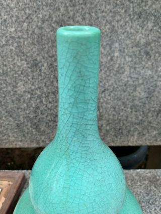 Chinese Antique Green Glazed Crackle Porcelain Ceramic Gourd Vases No Mark 5