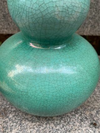 Chinese Antique Green Glazed Crackle Porcelain Ceramic Gourd Vases No Mark 6