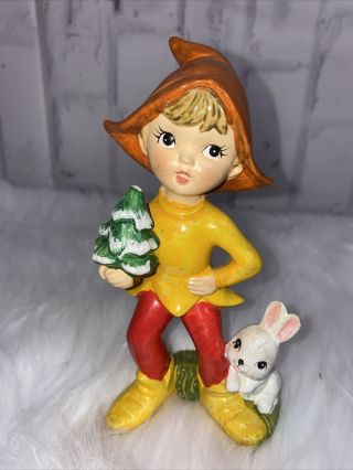 6 " Vintage 1980 Ceramic Homco Christmas Pixie Elf 5215 Bunny