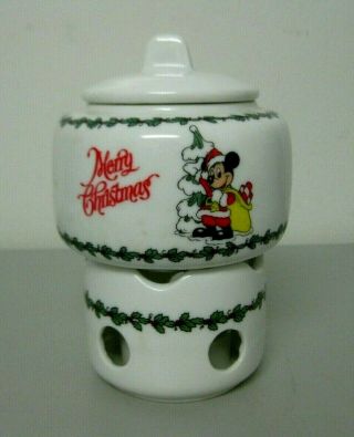 Vintage Disneyland Merry Christmas Santa Mickey Mouse Candle & Warmer 2 Pc Japan