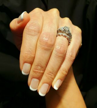 Custom Platinum Antique Wedding Ring Set For Women,  Size 5
