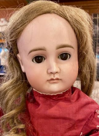 C1890 20” Antique German Bisque Doll Closed Mouth Extreme Pouty Kestner
