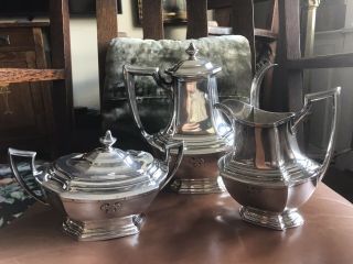 Antique 1912 Wallace Sterling Silver Carmel Hammered Arts & Crafts Tea Set 3pc
