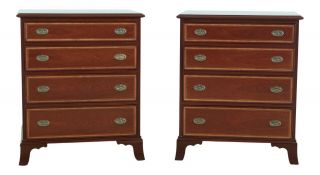 50983ec: Pair Federal Style 4 Drawer Inlaid Mahogany Nightstand Chest