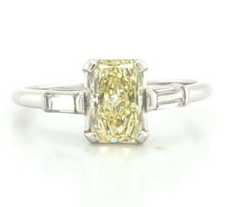 Platinum Vintage Engagement Ring Natural Yellow Diamond 1.  05ct Si1 Gia Cert