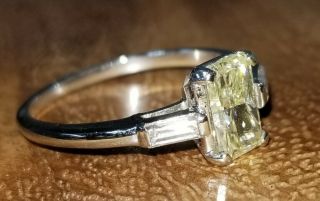 Platinum vintage engagement ring natural yellow diamond 1.  05ct SI1 GIA cert 4