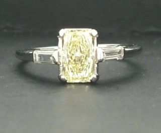 Platinum vintage engagement ring natural yellow diamond 1.  05ct SI1 GIA cert 6
