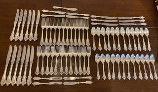 Complete 75pc Old Heavy Set Wallace Grande Baroque Sterling Flatware 12 Settings