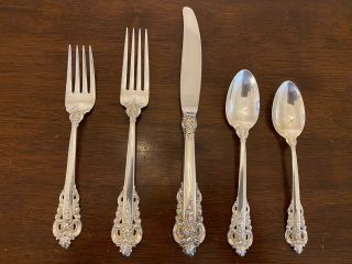 COMPLETE 75PC OLD HEAVY SET WALLACE GRANDE BAROQUE STERLING FLATWARE 12 SETTINGS 2