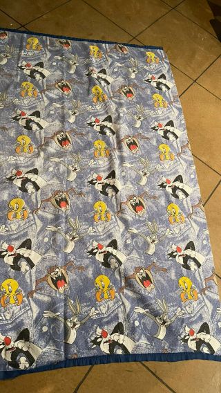 Vintage 1992 Looney Blanket Bedspread Sylvester Tweety Bugs Bunny Warner Bros. 3